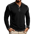 Alessio - Men's Contrast-Stitch Long Sleeve Button Henley T-Shirt 4