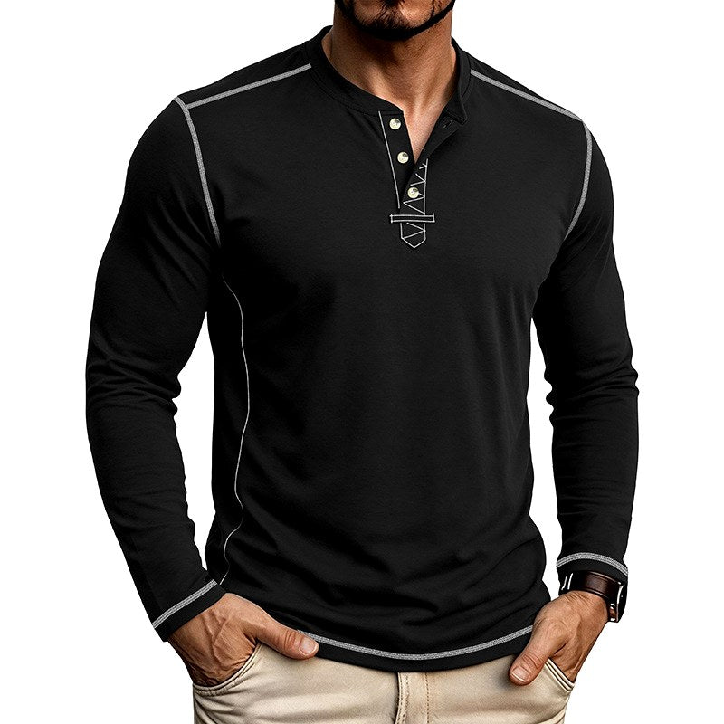 Alessio - Men's Contrast-Stitch Long Sleeve Button Henley T-Shirt 4