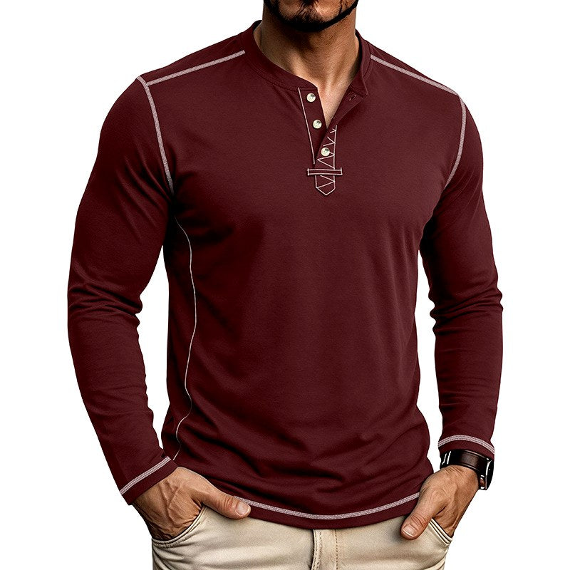 Alessio - Men's Contrast-Stitch Long Sleeve Button Henley T-Shirt 5