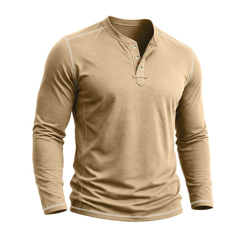 Alessio - Men's Contrast-Stitch Long Sleeve Button Henley T-Shirt 7
