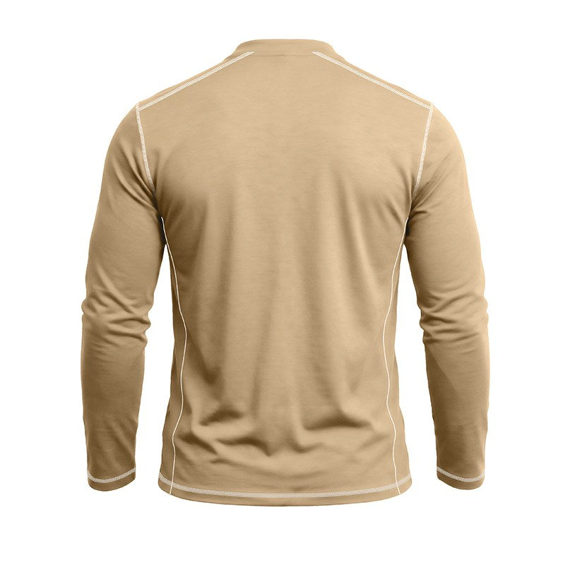 Alessio - Men's Contrast-Stitch Long Sleeve Button Henley T-Shirt 8