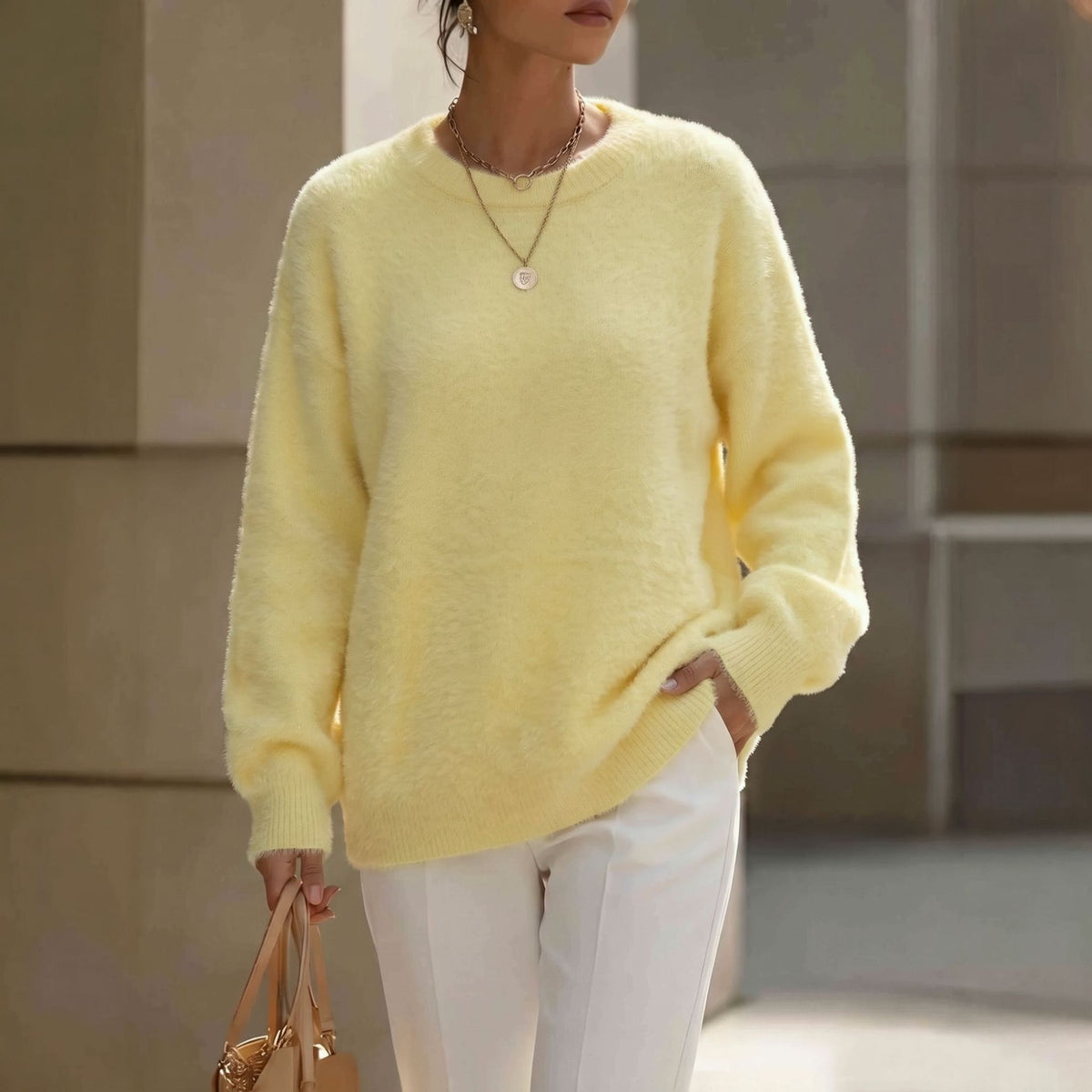 Allegra - Women's Fuzzy Crew Neck Relaxed Sweater 1