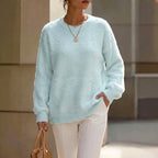 Allegra - Women's Fuzzy Crew Neck Relaxed Sweater 2
