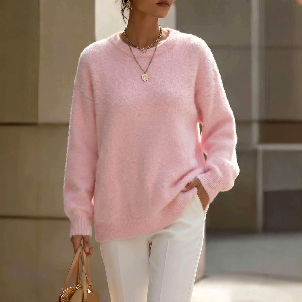 Allegra - Women's Fuzzy Crew Neck Relaxed Sweater 6