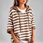 Allegra - Women's Striped 3/4 Sleeve Hooded Knit Sweater 4