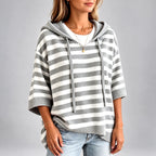 Allegra - Women's Striped 3/4 Sleeve Hooded Knit Sweater 5