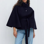 Amelia - Women's Cape-Style Wool Coat with High Collar