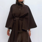 Amelia - Women's Cape-Style Wool Coat with High Collar