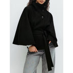 Amelia - Women's Cape-Style Wool Coat with High Collar