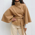Amelia - Women's Cape-Style Wool Coat with High Collar