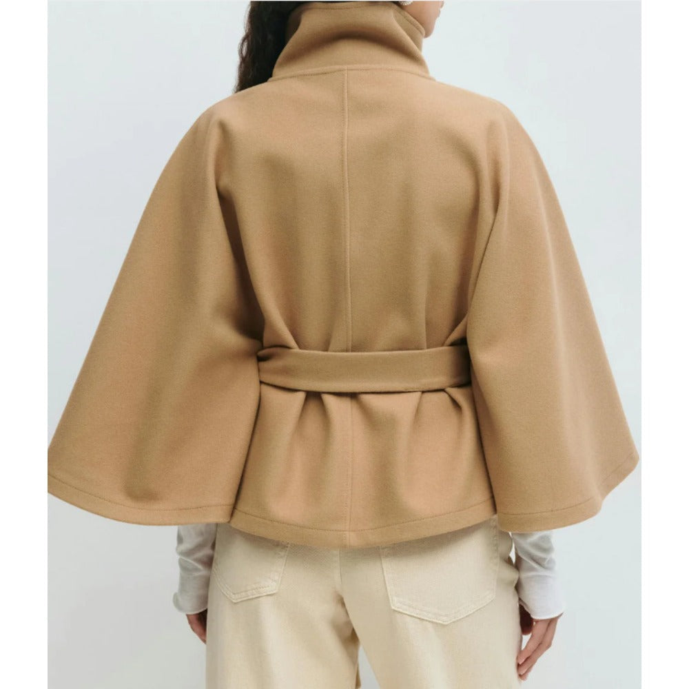 Amelia - Women's Cape-Style Wool Coat with High Collar