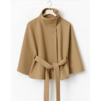 Amelia - Women's Cape-Style Wool Coat with High Collar