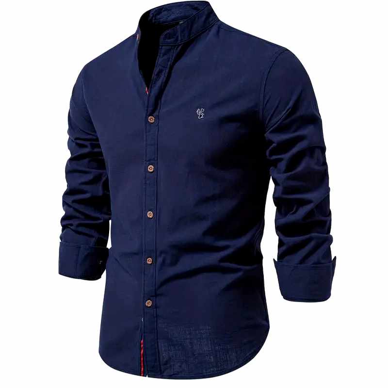 Andrew - Men's Mandarin Collar Slim Fit Smart-Casual Shirt 4