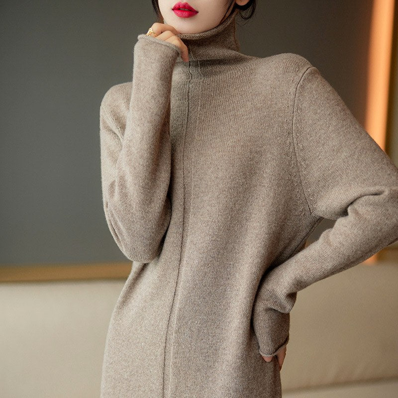 Angela - Women's Long-Sleeve Turtleneck Sweater Dress 2