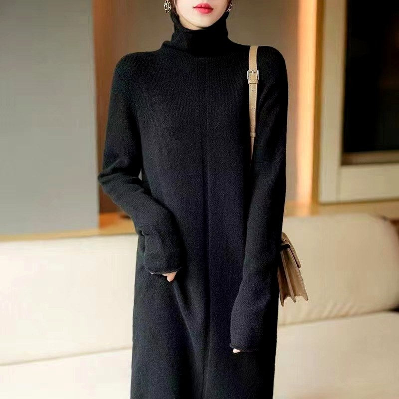Angela - Women's Long-Sleeve Turtleneck Sweater Dress 4