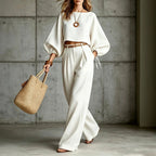 Annabel - Women's Balloon Sleeve Top and Wide Leg Pants Set 1