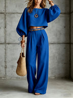Annabel - Women's Balloon Sleeve Top and Wide Leg Pants Set 2