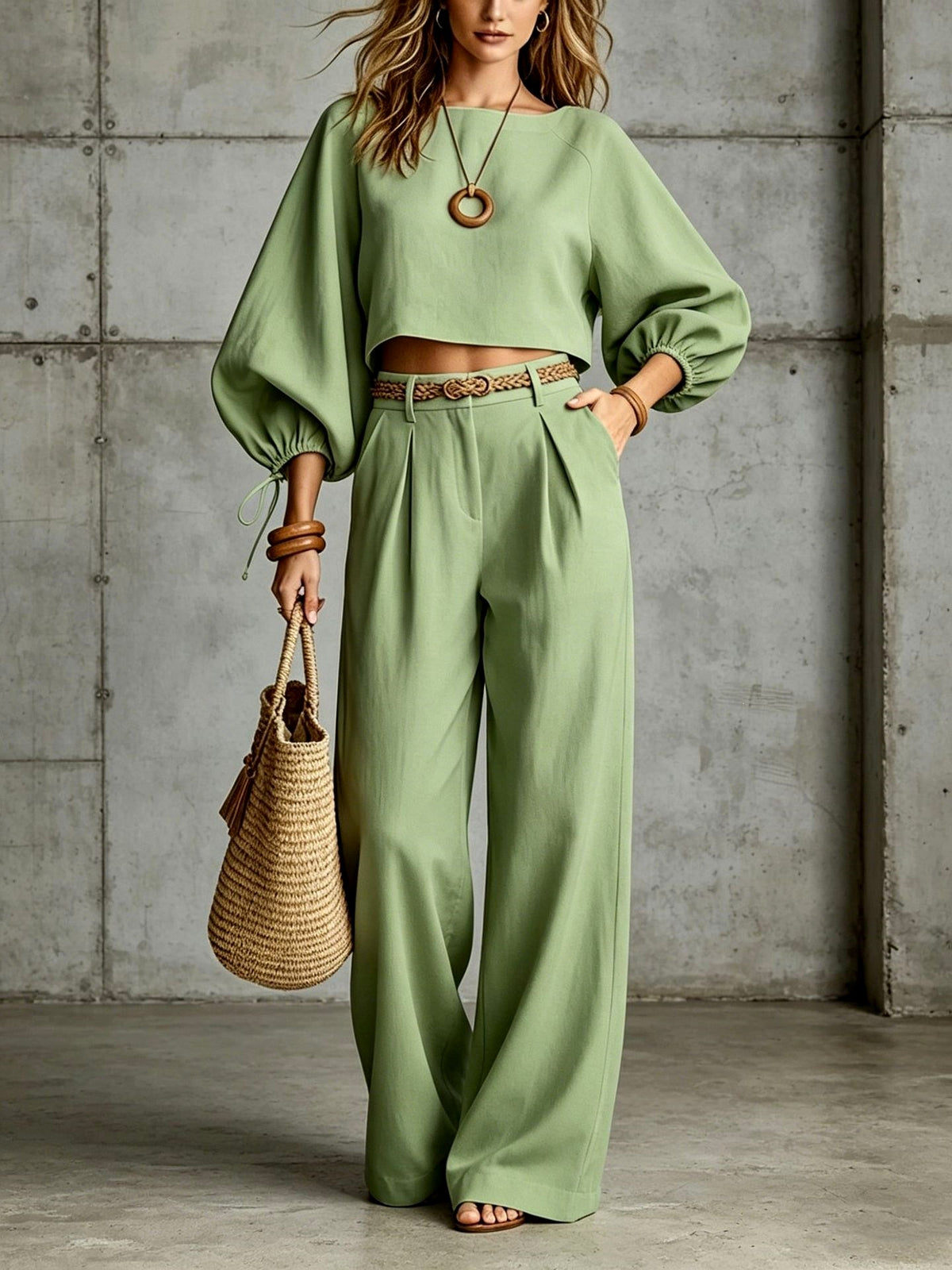 Annabel - Women's Balloon Sleeve Top and Wide Leg Pants Set 3
