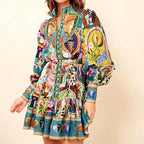 Anouk - Women's Folk Art Puffy Sleeve Boho Mini Dress
