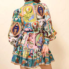 Anouk - Women's Folk Art Puffy Sleeve Boho Mini Dress