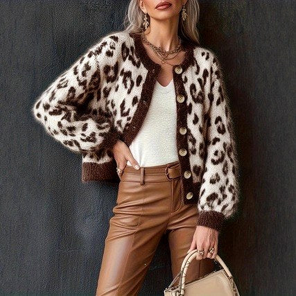 Athena - Women's Leopard Print Long Sleeve Cropped Cardigan 4