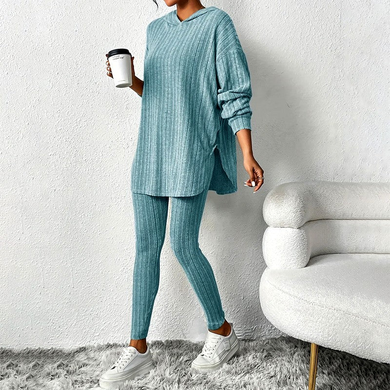 Athena - Women's Ribbed Hooded Matching Set 1