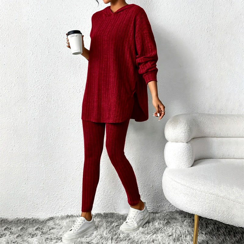 Athena - Women's Ribbed Hooded Matching Set 3