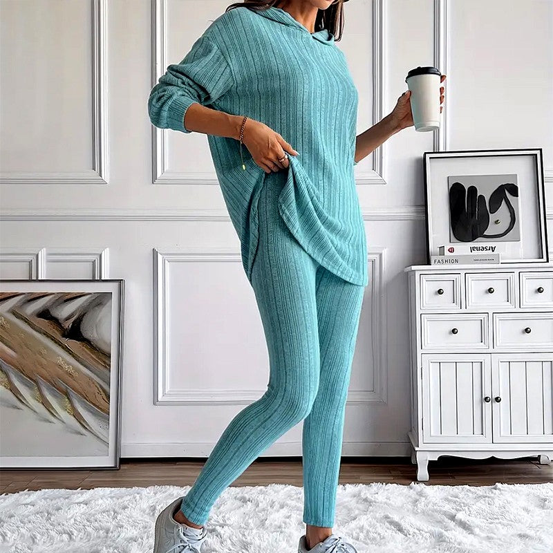 Athena - Women's Ribbed Hooded Matching Set 7