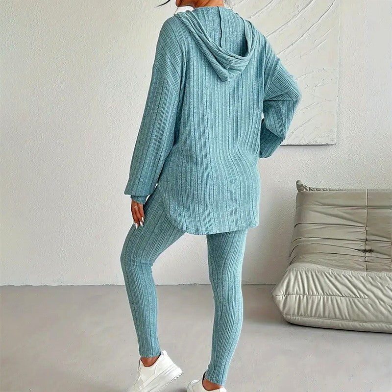 Athena - Women's Ribbed Hooded Matching Set 8