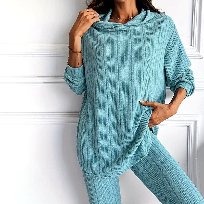 Athena - Women's Ribbed Hooded Matching Set 9