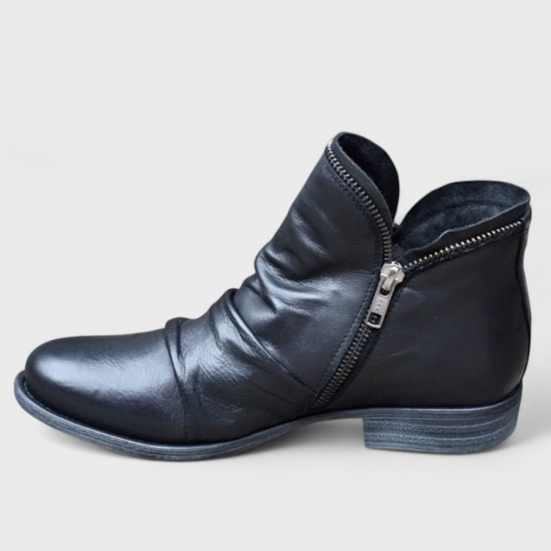 Audrey - Women's Gathered Ankle Boots with Side Zip