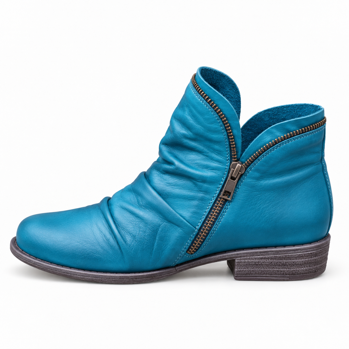 Audrey - Women's Gathered Ankle Boots with Side Zip