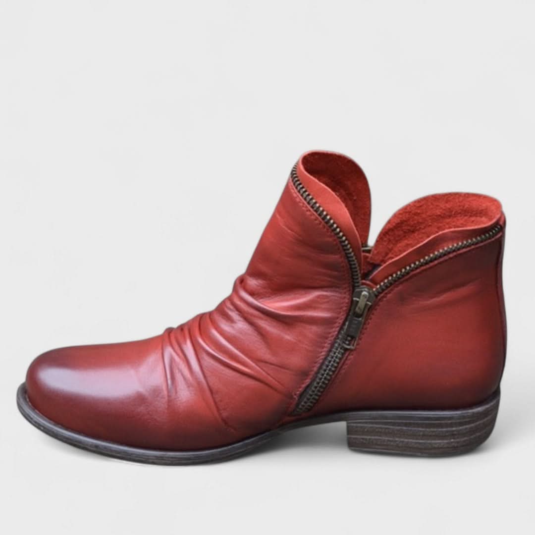 Audrey - Women's Gathered Ankle Boots with Side Zip