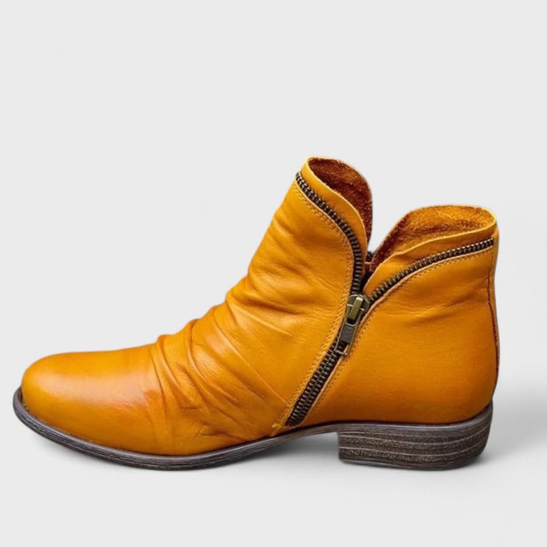 Audrey - Women's Gathered Ankle Boots with Side Zip