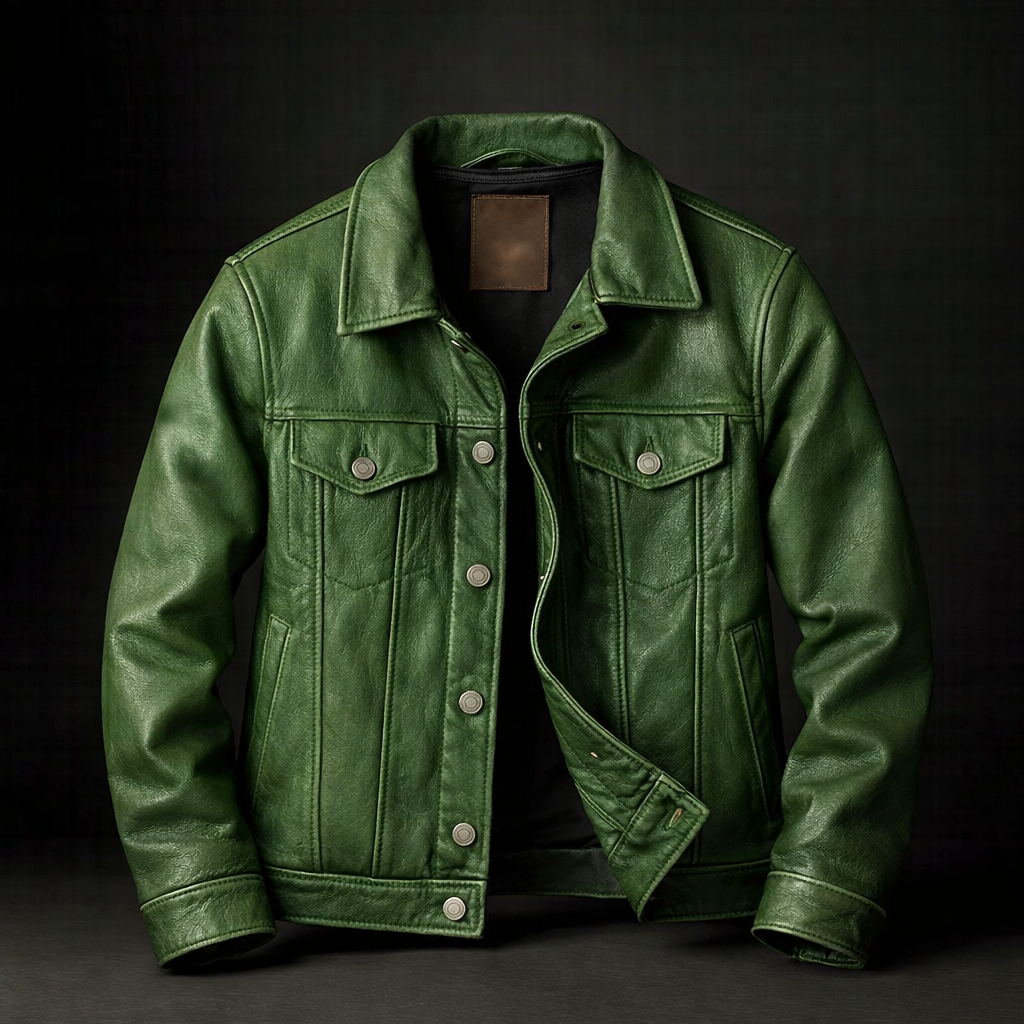 Avyaan - Men's Snap-Front Vintage Leather Jacket