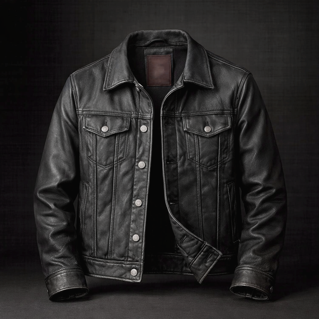 Avyaan - Men's Snap-Front Vintage Leather Jacket