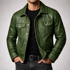Avyaan - Men's Snap-Front Vintage Leather Jacket