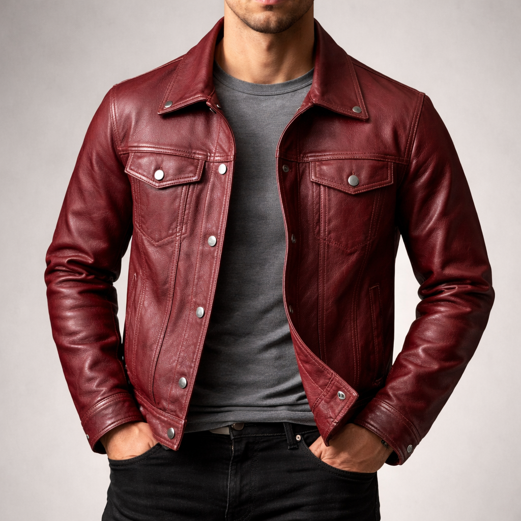 Avyaan - Men's Snap-Front Vintage Leather Jacket
