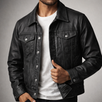 Avyaan - Men's Snap-Front Vintage Leather Jacket