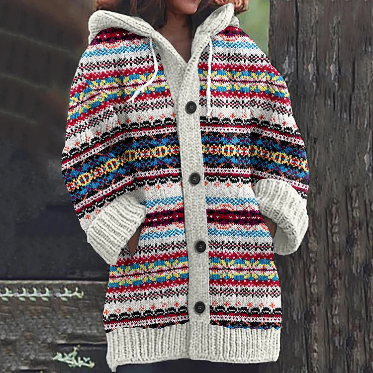 Azlea - Women's Fair Isle Hooded Cardigan