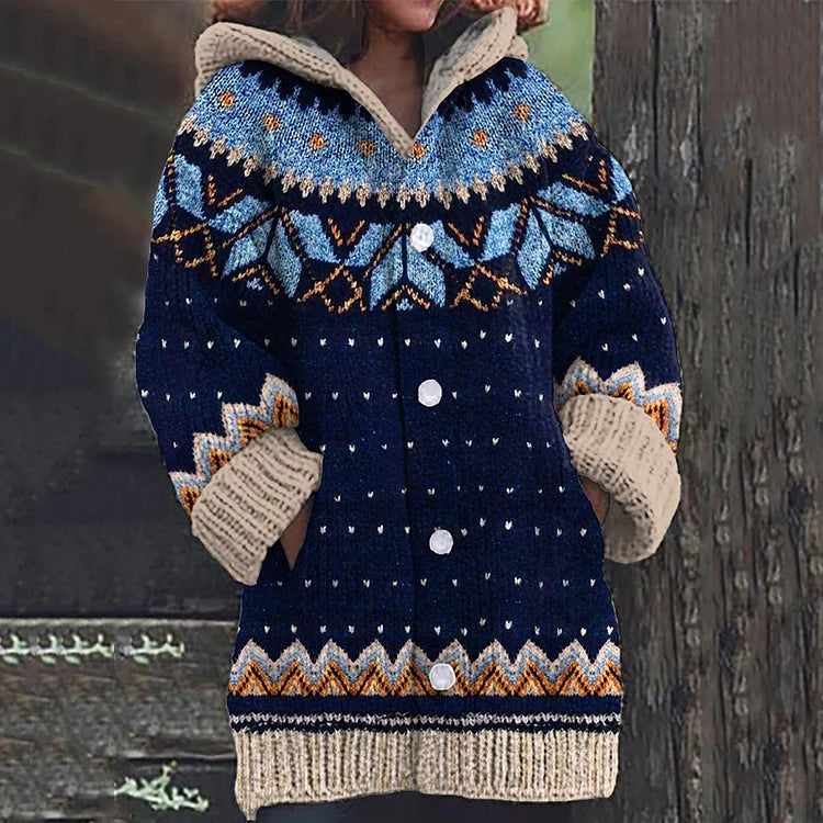Azlea - Women's Fair Isle Hooded Cardigan