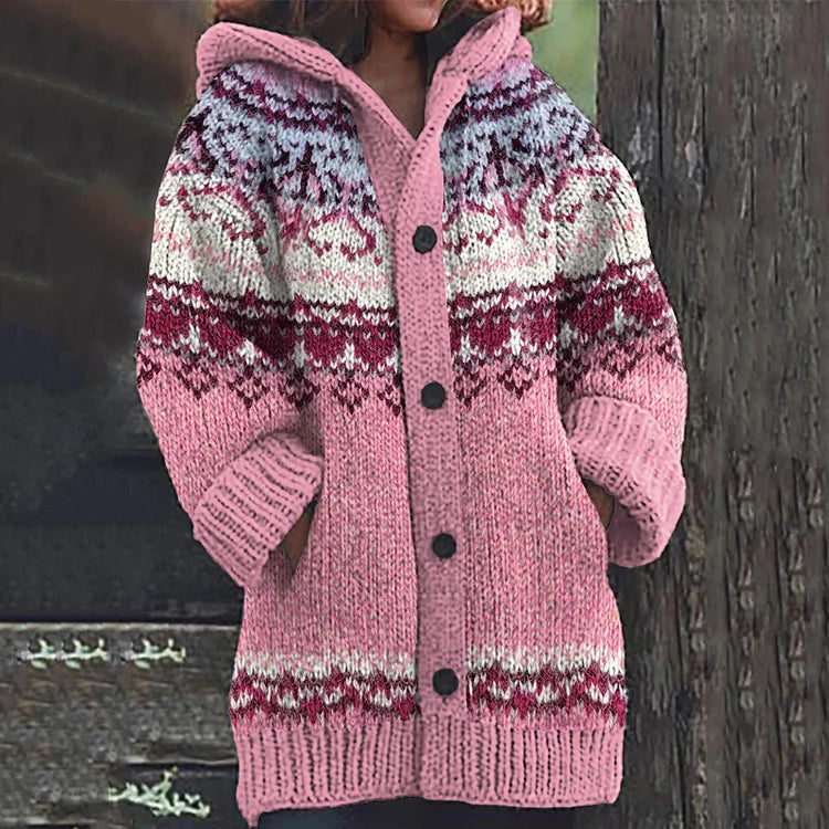 Azlea - Women's Fair Isle Hooded Cardigan