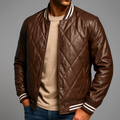 Basil - Men's Snap-Front Quilted Leather Bomber Jacket