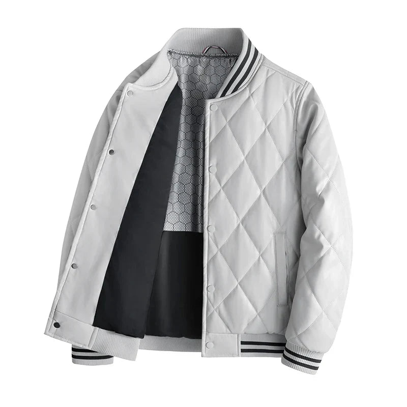 Basil - Men's Snap-Front Quilted Leather Bomber Jacket