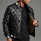 Basil - Men's Snap-Front Quilted Leather Bomber Jacket