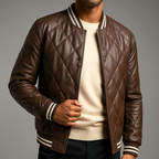 Basil - Men's Snap-Front Quilted Leather Bomber Jacket