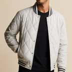 Basil - Men's Snap-Front Quilted Leather Bomber Jacket
