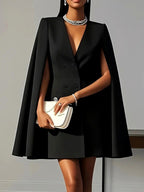 Bella - Women's Double-Breasted Cape Blazer Dress