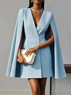 Bella - Women's Double-Breasted Cape Blazer Dress