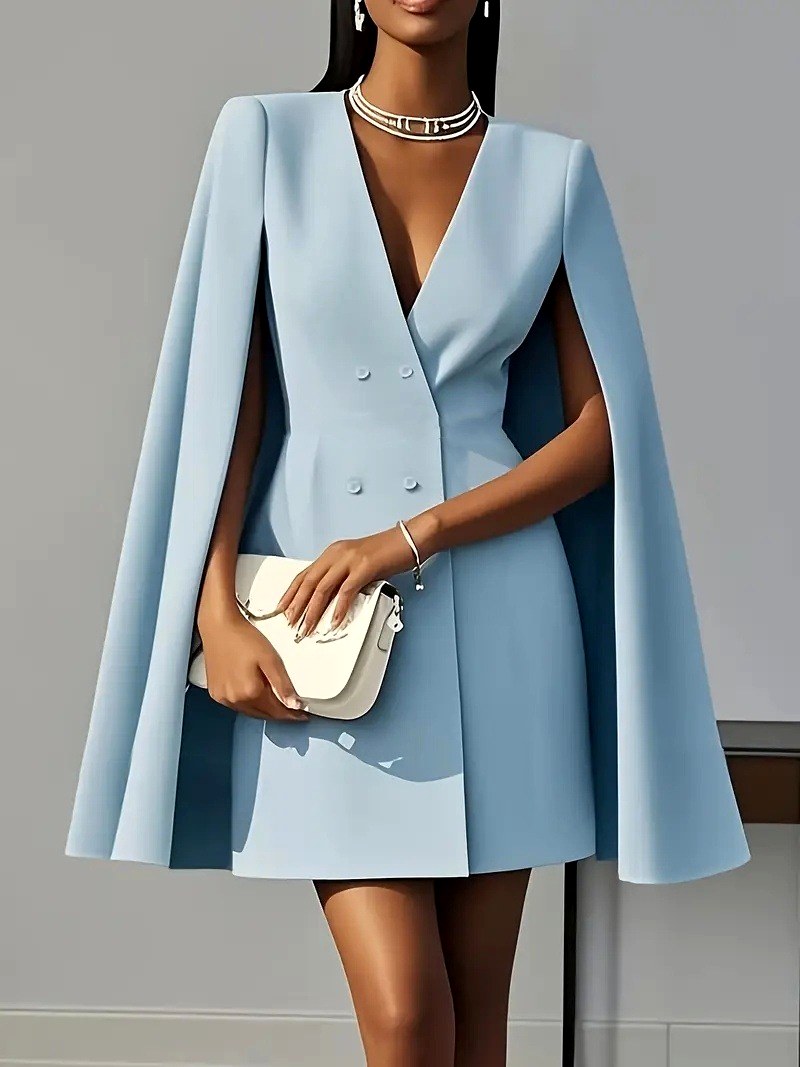 Bella - Women's Double-Breasted Cape Blazer Dress